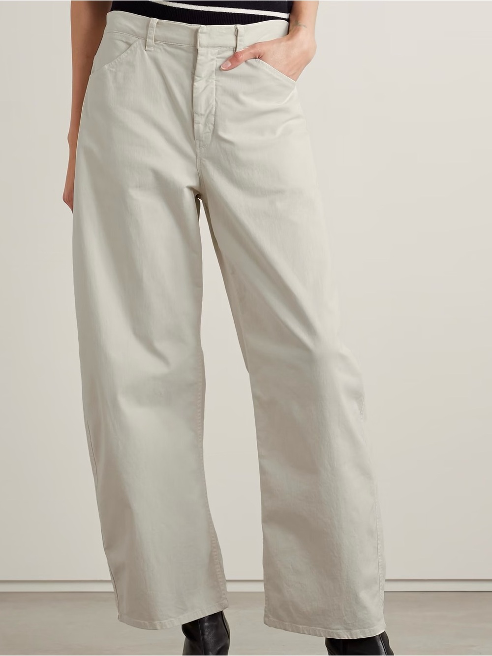NWT Nili Lotan Tribeca Brushed Cotton Blend Twill Barrel Leg Pants Ivory Stone 6